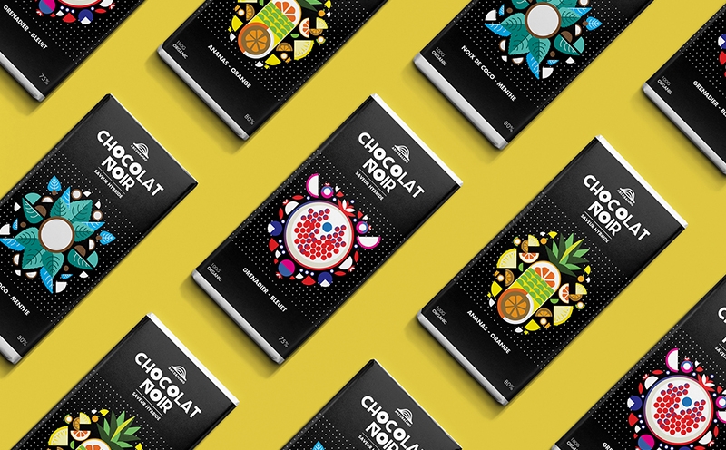巧克力插畫包裝，采用扁平水果的插畫風格為產品做系列產品包裝