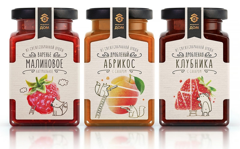 漿果包裝設計,活潑的動物特性，收獲的果醬，有益的切碎的漿果與糖