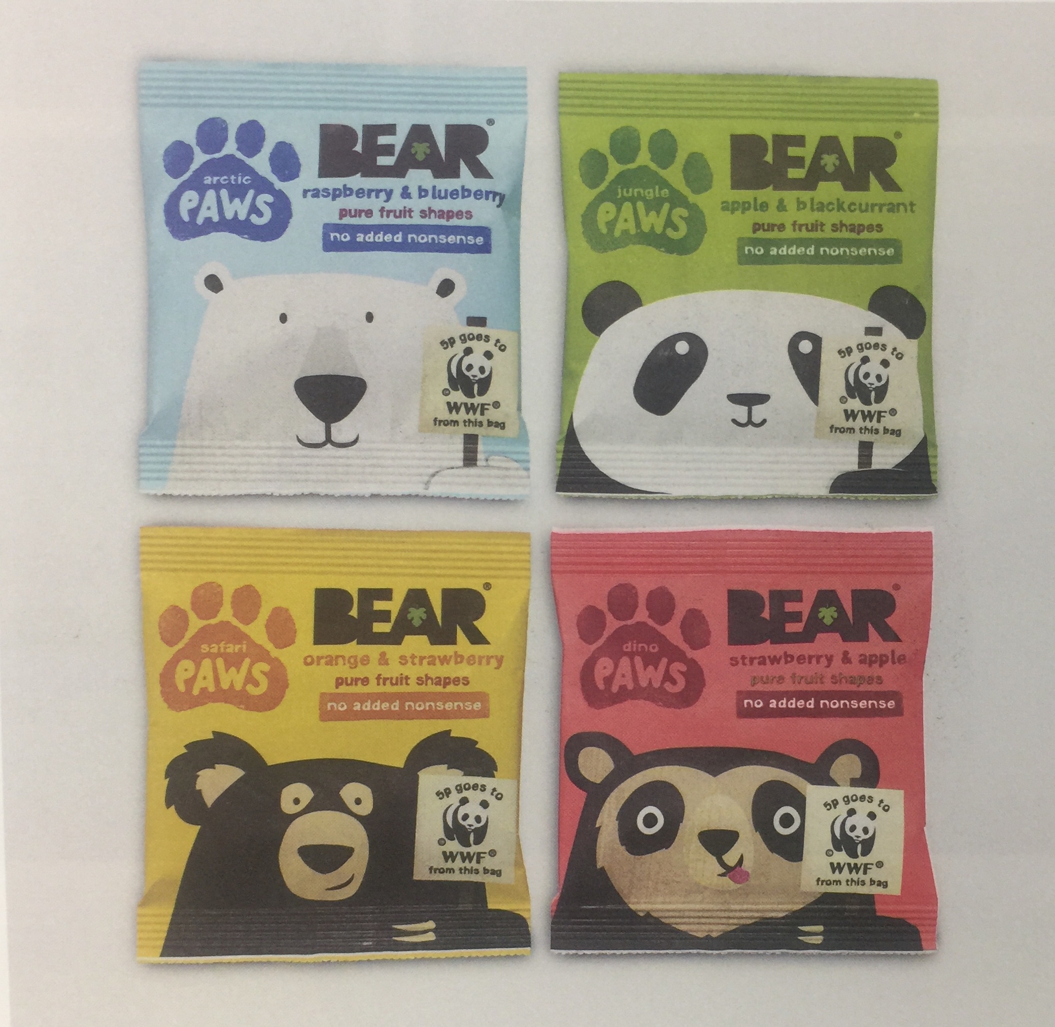 限量版的眼鏡熊、北極熊、懶熊和熊貓水果干包裝設計